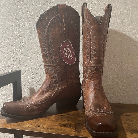 NWT Nocona Rich Brown Leather Boots w/ Stitching Sz. 10 - Picture 2 of 16